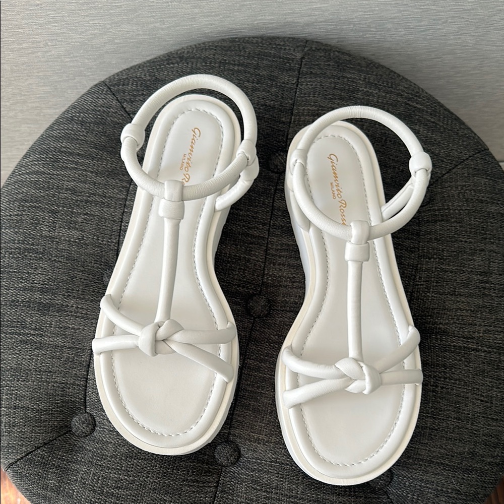 Gianvito Rossi White Platform Sandals with Ankle Strap - Picture 6 of 12